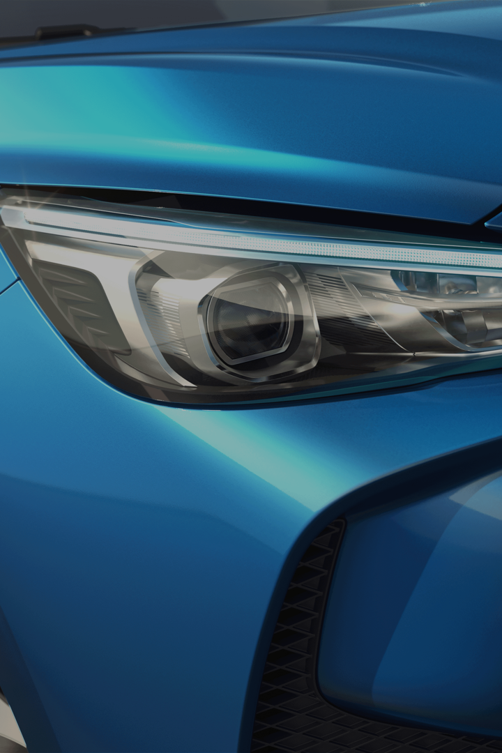 MG3 in Como Blue, Detailansicht Scheinwerfer rechts