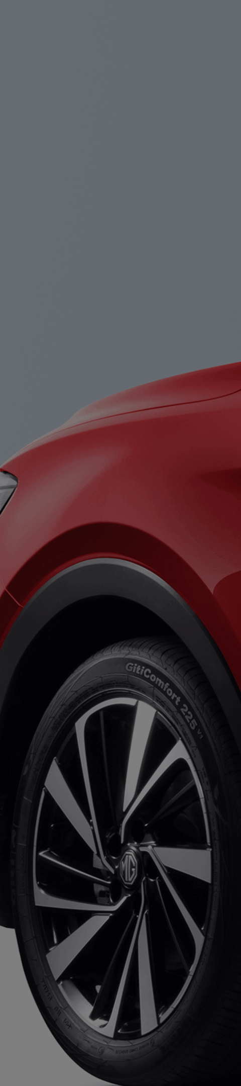 MG ZS in Diamond Red, Ausschnitt Vorderreifen